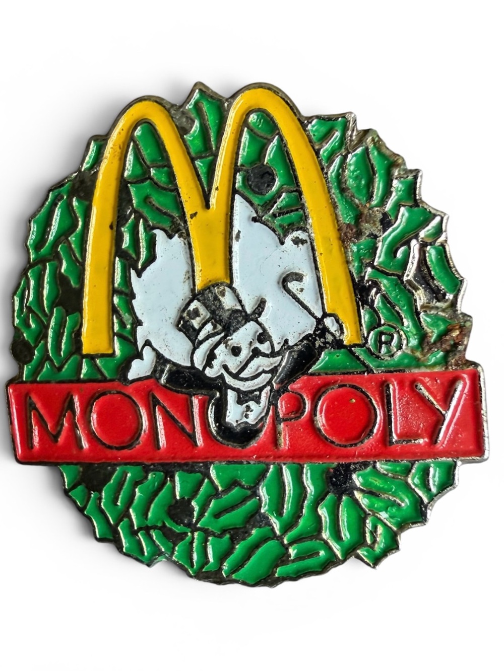 Vintage 1995 McDonalds Monopoly Lapel Pin Christmas Wreath Golden Arches Promo